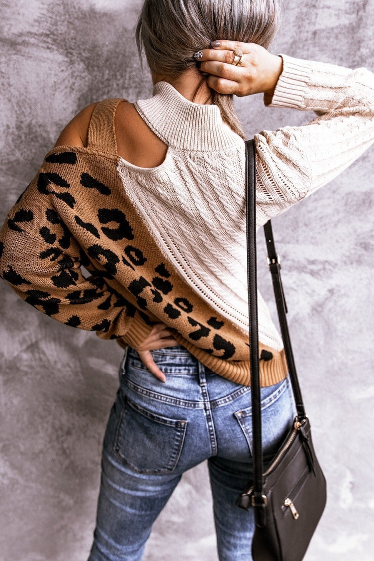 Stickad Dam Tröja Turtleneck Mjuk Bomull och Polyester-4