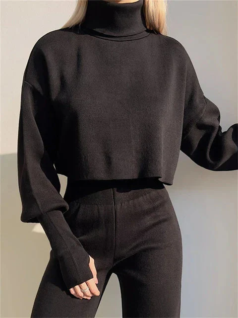 Variant image for Dam Turtleneck Tröja och Byxor Set Mjuk Textil-11