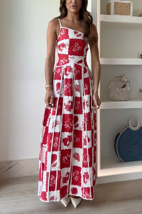 Damklänning Asymmetrisk Med Unik Tryckning Bomull Polyester-1