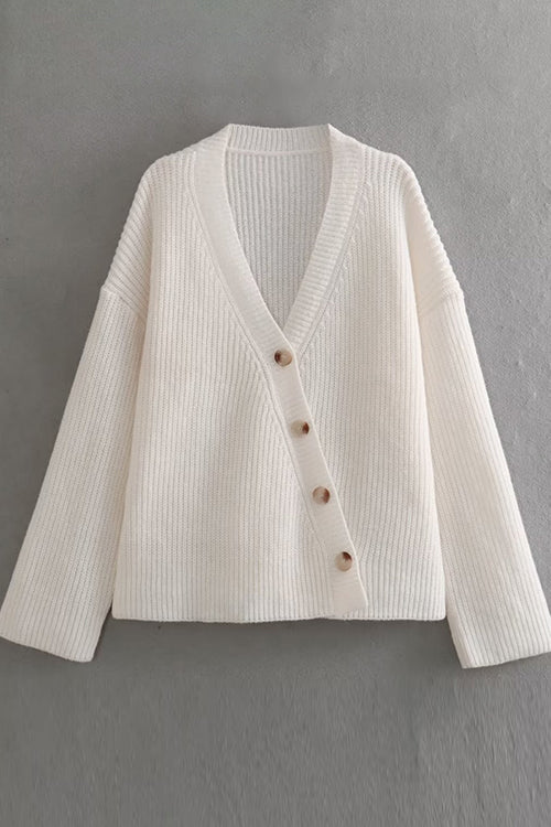 Dam Tröja V-ringad Knappstängning Bomull Polyester-4