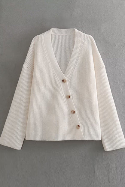 Dam Tröja V-ringad Knappstängning Bomull Polyester-4