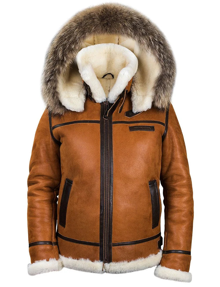 Herrjacka Vinter Läder med Shearling Detaljer-3