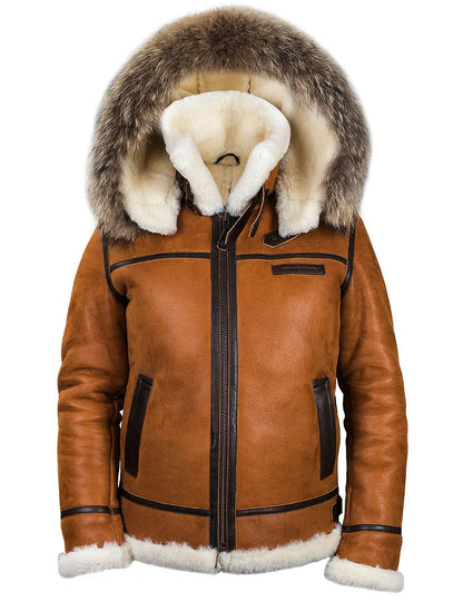 Herrjacka Vinter Läder med Shearling Detaljer-3