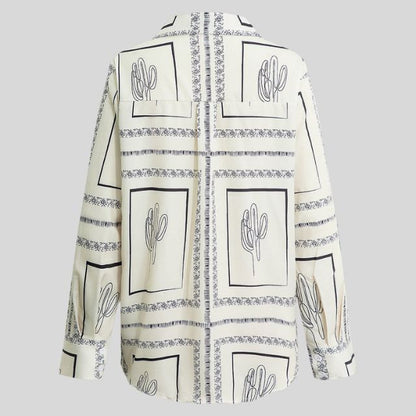 Dam Uppsättning Skjorta och Byxor Kaktusmotiv 100% Bomull-6