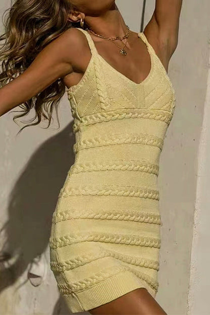 Damklänning Mini V-ringning Stickad Bodycon Mixad Bomull Polyester-4