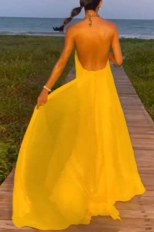 Maxiklänning Dam Öppen Rygg Kedjehållare Bomull Polyester-4