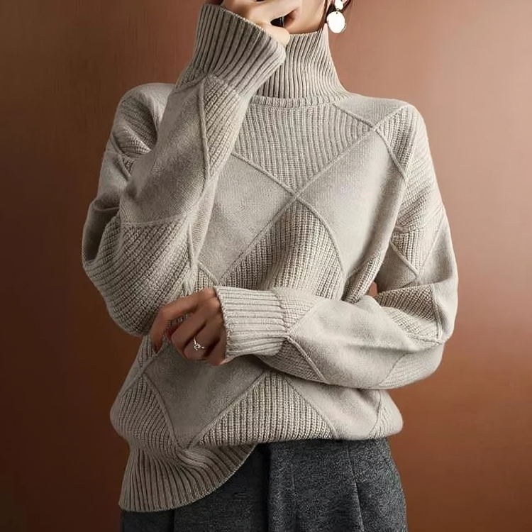Stickad Dam Turtleneck Tröja Löst Snitt 100% Akryl 7