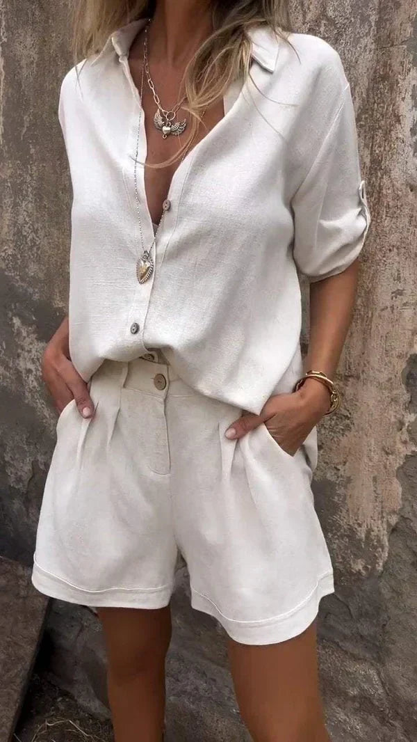 Herr Linneskjorta och Shorts Set Klassisk Stil Andningsbart Linne-2