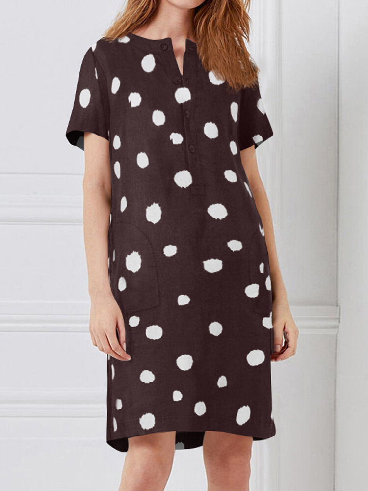 Variant image for Kvinnors Midi Klänning Punkttryck Bomull med Fickor-33