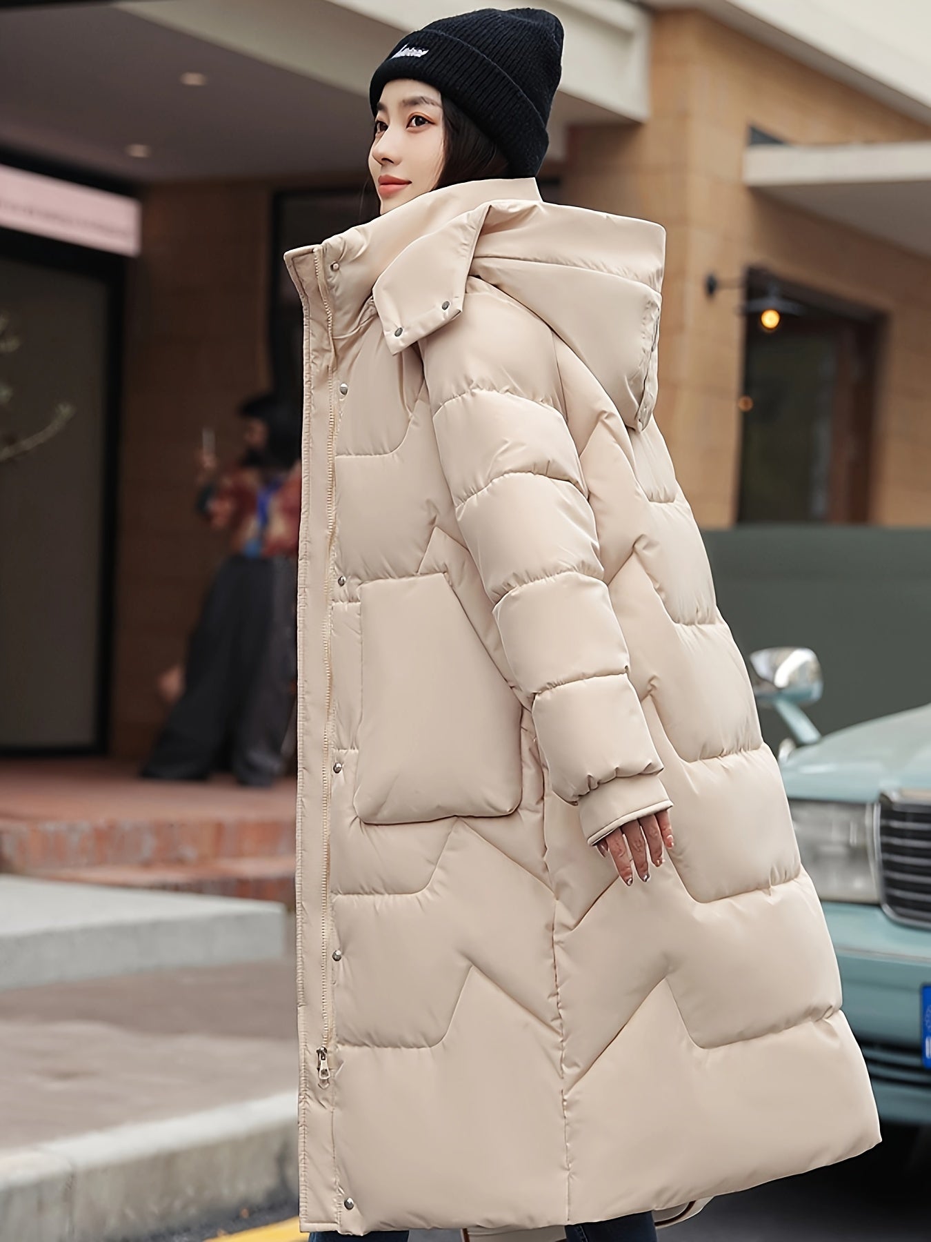 Kvinnors Lång Kappa Buffertrock Polyester Varm-6