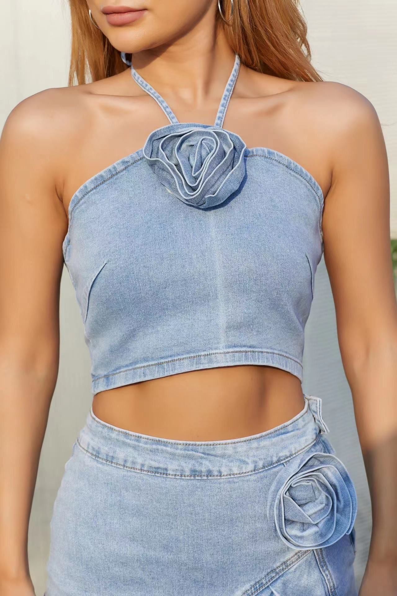 Damkläder Topp och Kjol Blommönster Högkvalitativa Tyger 5