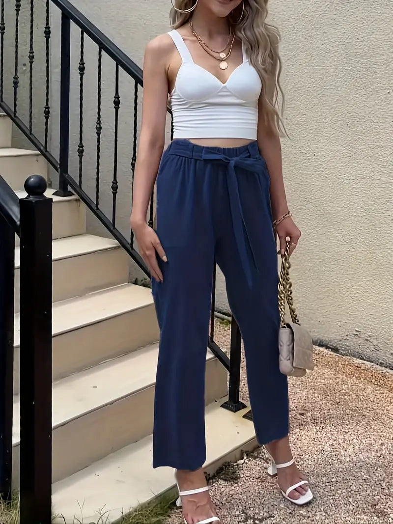 Snygga Byxor Dam Med Resår I Midjan Avslappnad Bomull-5