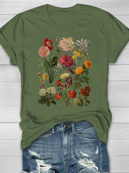 Dam T-shirt Blommönster Avslappnad 100% Bomull-6