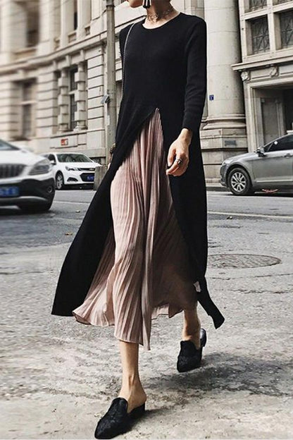 Damklänning Färgglad Blockdesign Bomull Polyester-1