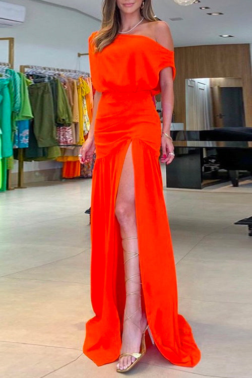 Dam Klänning Maxi Kall Axel Hög Slits Bomull Polyester-1