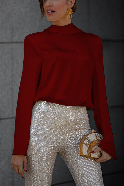 Dam Långärmad Blus Kåpa Satin-6