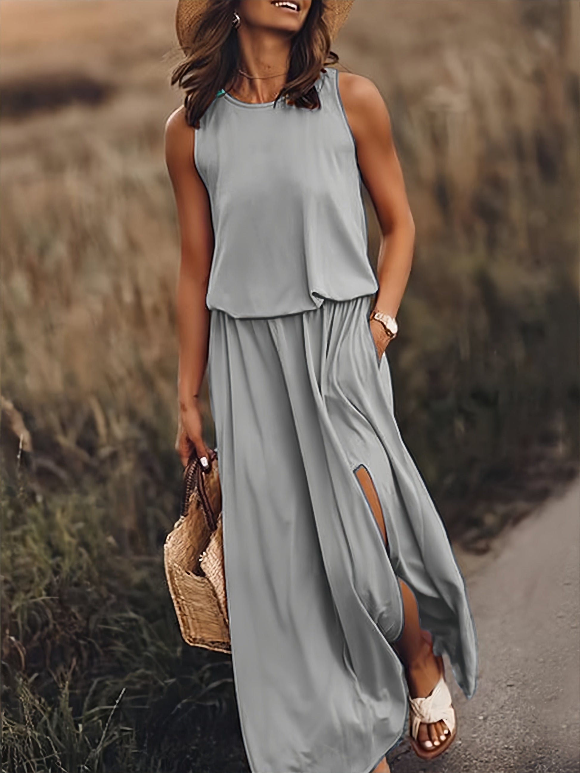 Dam Klänning Maxi Boho Stil Modal-6