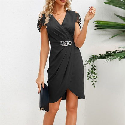 Variant image for Dam Klänning V-ringning Veckade Axlar Polyester Elegant-18