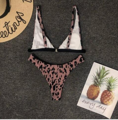 Dam Triangelbikini Leopardmönster Bekväm Syntetfiber-3