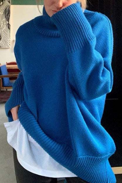 Dam Tröja Löst Sittande Rollkrage Polyester Drop-Shoulder-1