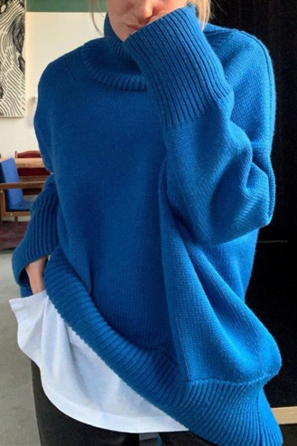 Dam Tröja Löst Sittande Rollkrage Polyester Drop-Shoulder-2