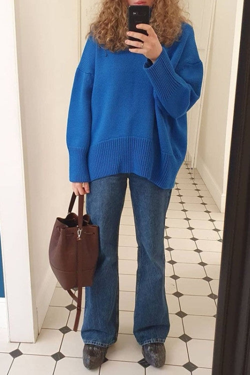 Dam Tröja Löst Sittande Rollkrage Polyester Drop-Shoulder-3