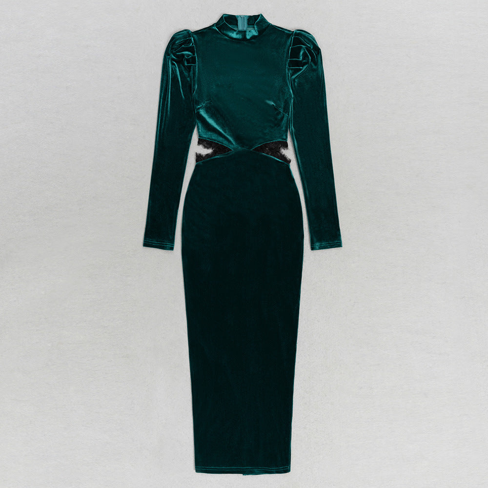 Kvinna Klänning Hohlvelvet Bubble Stil Havsjlandsilke-5