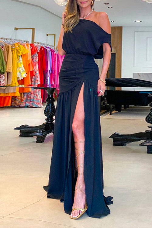 Dam Klänning Maxi Kall Axel Hög Slits Bomull Polyester-2