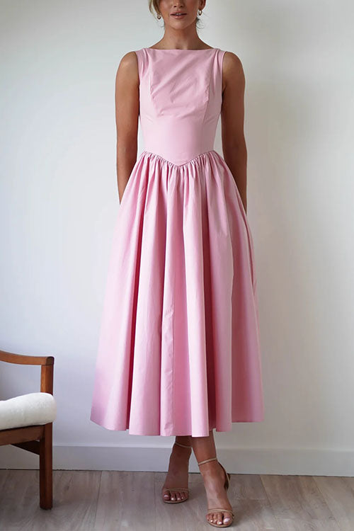 Dam Midiklänning Ärmellös Öppen Rygg Midi-Längd för Bröllop och Fest-4