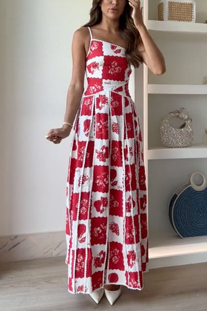 Damklänning Asymmetrisk Med Unik Tryckning Bomull Polyester-3