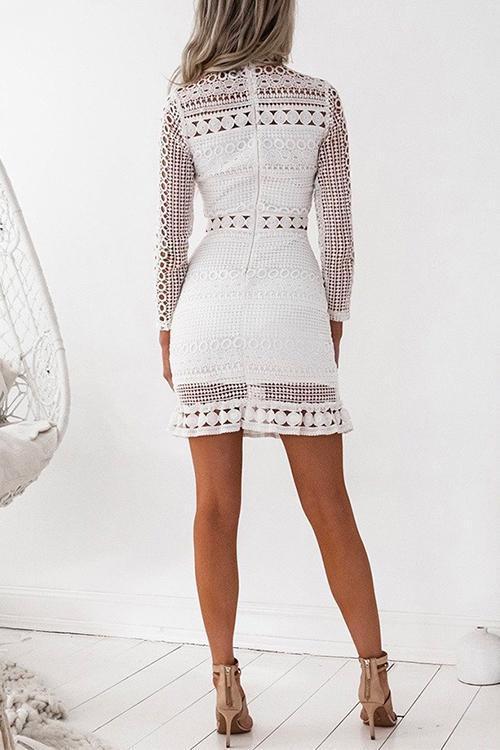 Dam Klänning Mockneck Långärmad Bomullsmix med Bakram Lås-3