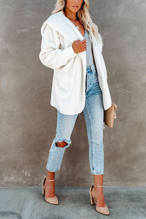 Dam Fleece Skjorta Öppen Huva med Fickor-6