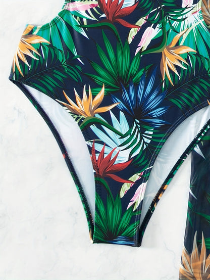Rygglös Baddräkt Dam med Blommönster och Sarong – Smickrande Shaping Design i Polyester och Elastan 2