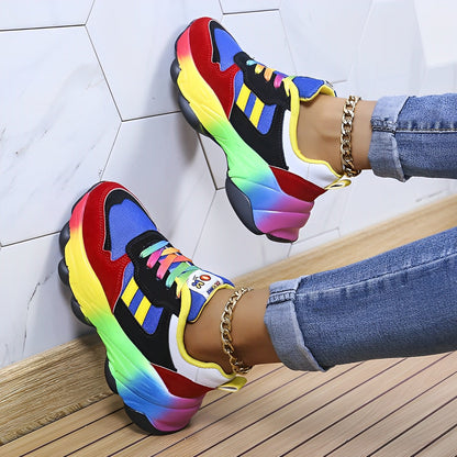Kvinnors Chunky Sneakers Flerfärgad Läder Plattform-4