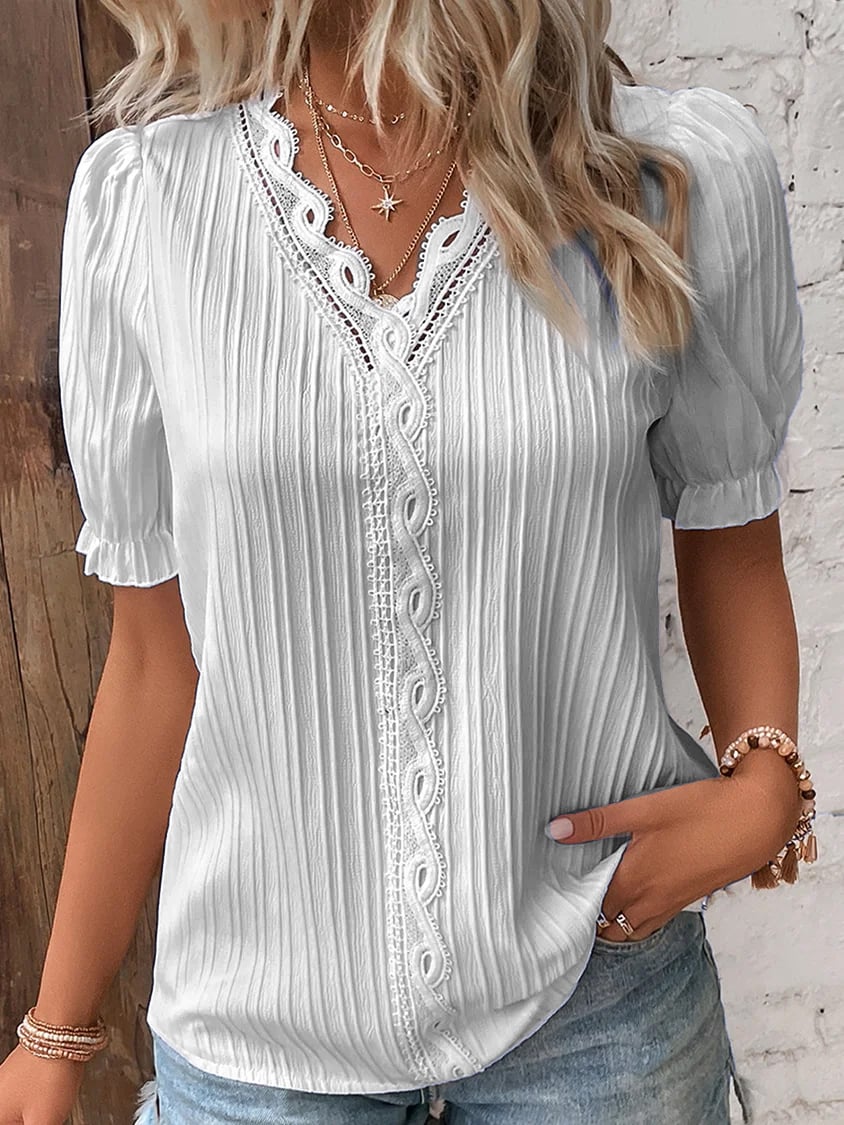 Variant image for Dam V-ringad Blus med Eleganta Detaljer i Bomullsblandning-65