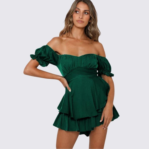 Dam Jumpsuit Axelfri Ruffle Lätt Tyg Elegant Flytande Snitt-1