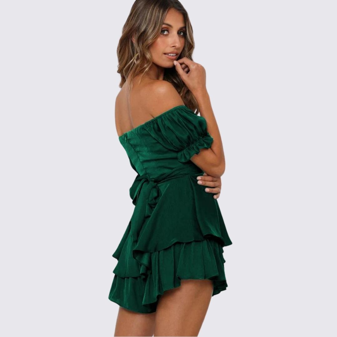 Dam Jumpsuit Axelfri Ruffle Lätt Tyg Elegant Flytande Snitt-3