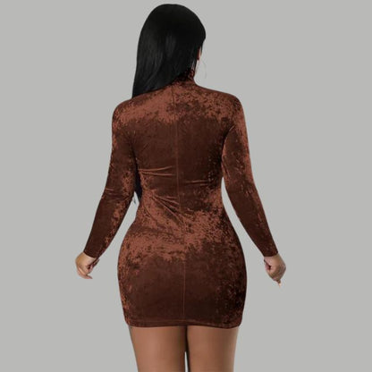 Dam Bodycon Klänning Turtleneck Lyxigt Tyg-5