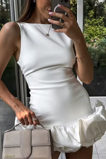 Kvinnors Mini Klänning Ruffled Hem Bodycon Bomullsblandning-5