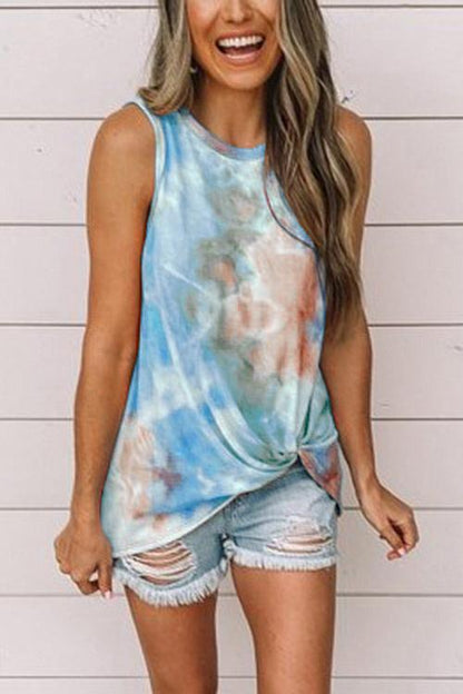 Dam Topp Casual Tie Dye Twist Knot 100% Bomull-2