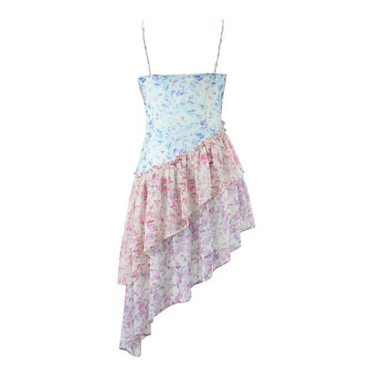 Dam Midi Klänning Asymmetrisk Volang Polyester Blommönster 5