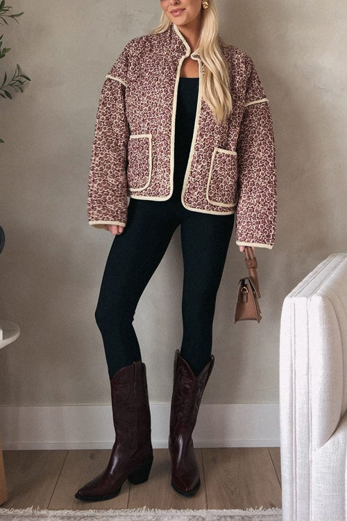 Variant image for Dam Kappa Blommig Quiltad med Stativ-Upp Krage-1