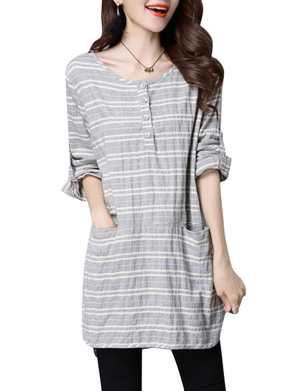 Dam Klänning Långärmad O-Hals Avslappnad Polyester 4