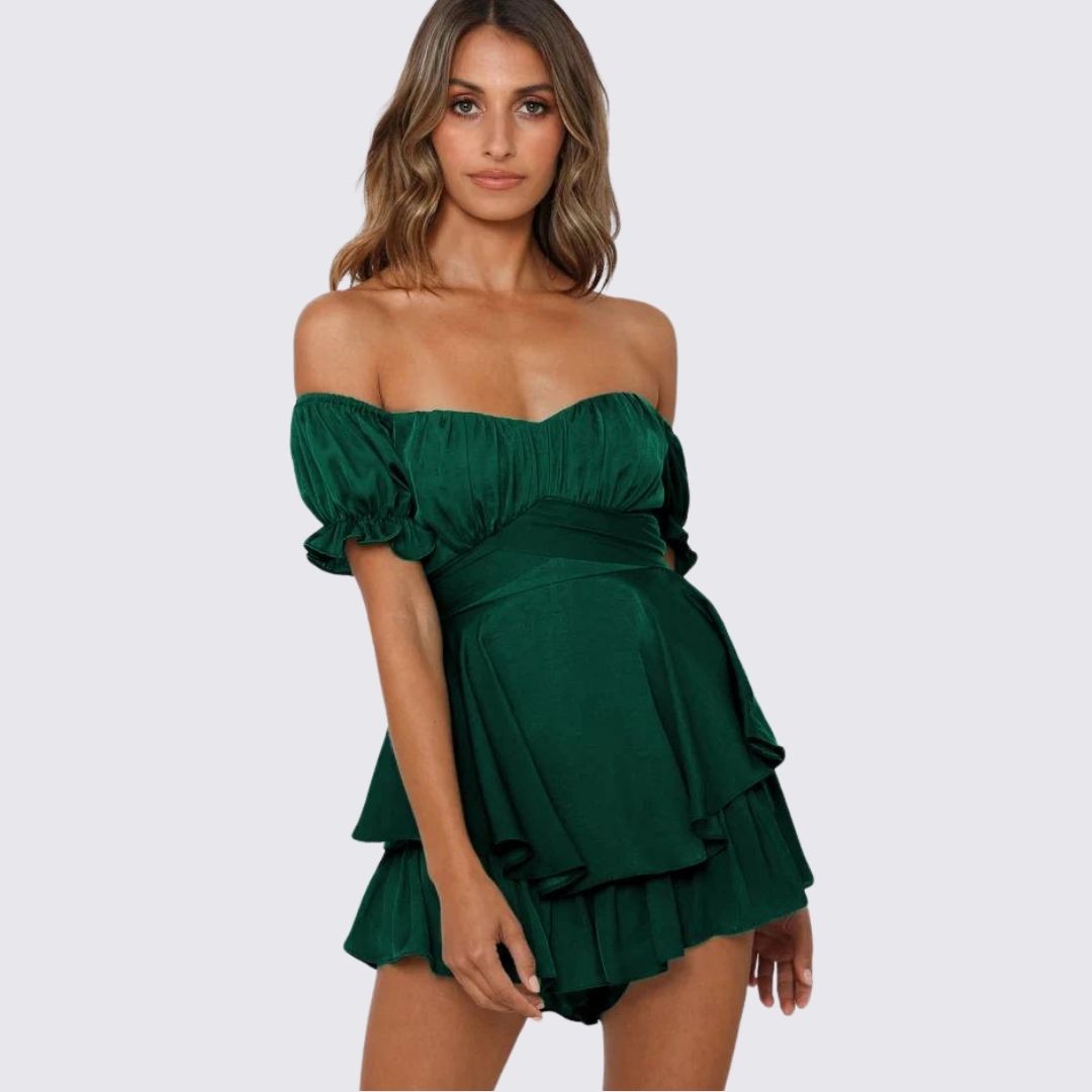 Dam Jumpsuit Axelfri Ruffle Lätt Tyg Elegant Flytande Snitt-2