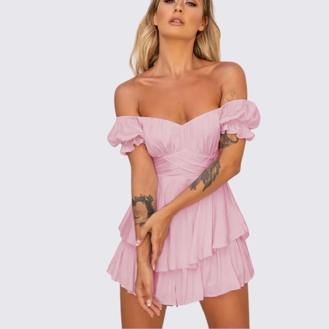 Dam Jumpsuit Axelfri Ruffle Lätt Tyg Elegant Flytande Snitt-4