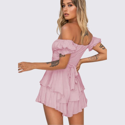 Dam Jumpsuit Axelfri Ruffle Lätt Tyg Elegant Flytande Snitt-5