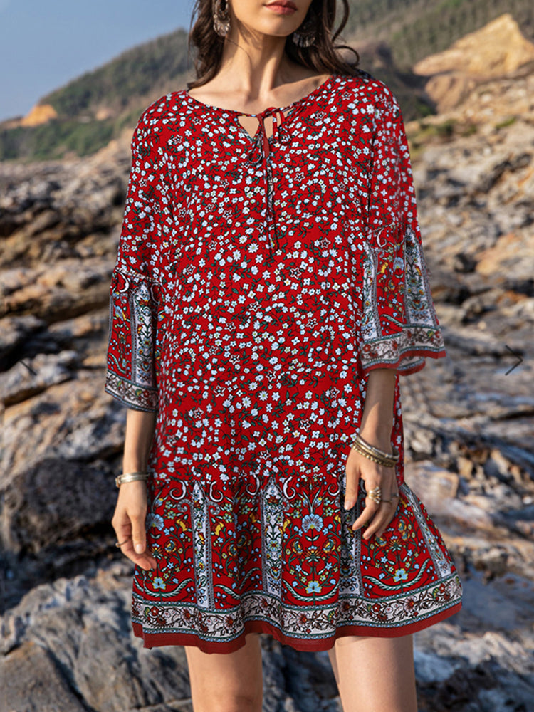 Variant image for Dam Mini Klänning Blommig O-hals 3/4 Ärmar Rayon-9