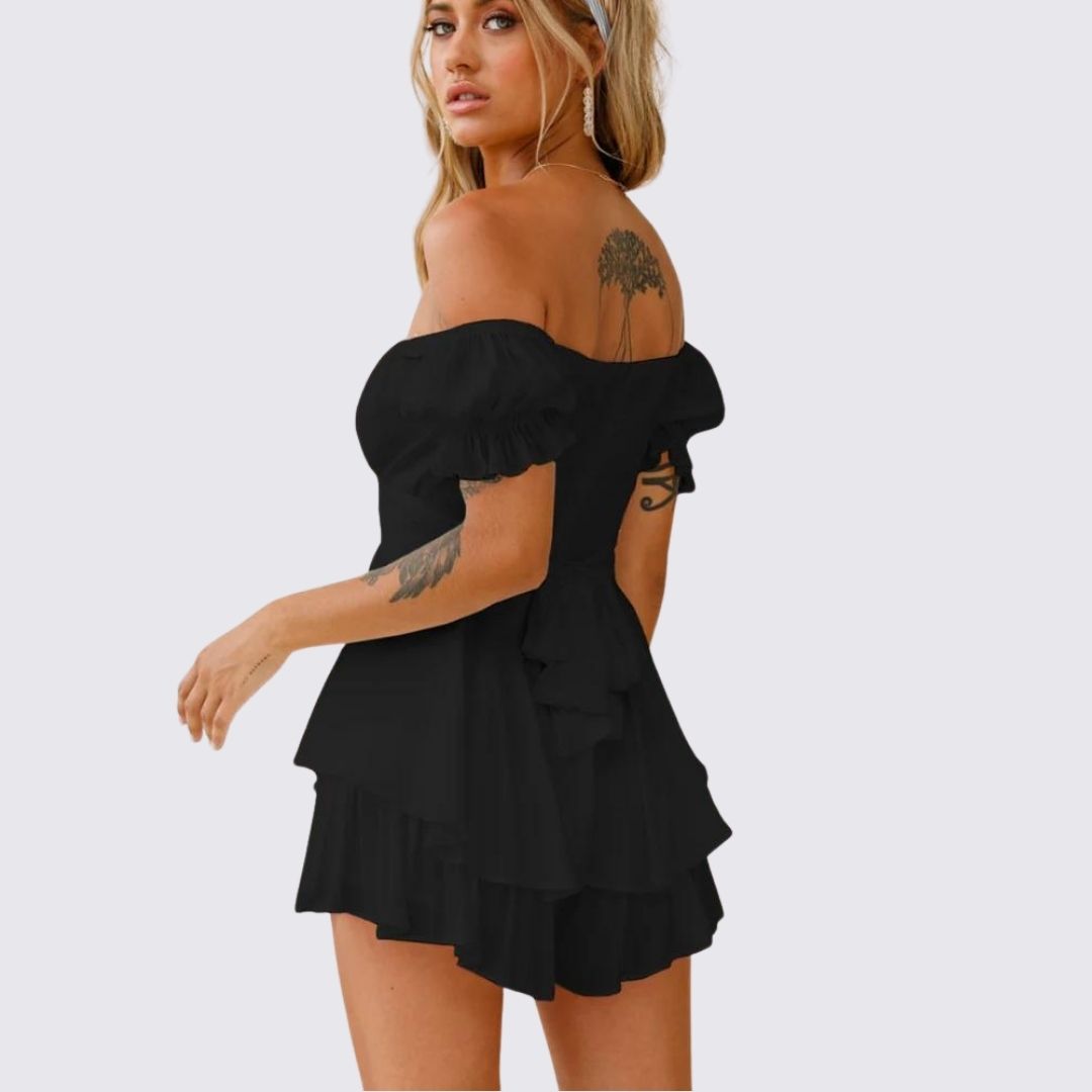 Dam Jumpsuit Axelfri Ruffle Lätt Tyg Elegant Flytande Snitt-6