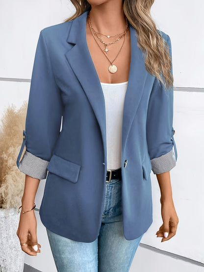Kvinna Lång Blazer Affärslook Högkvalitativt Tyg-4