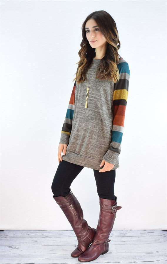 Herr T Shirt Randig Loose Fit Polyester Raglanärmar-6